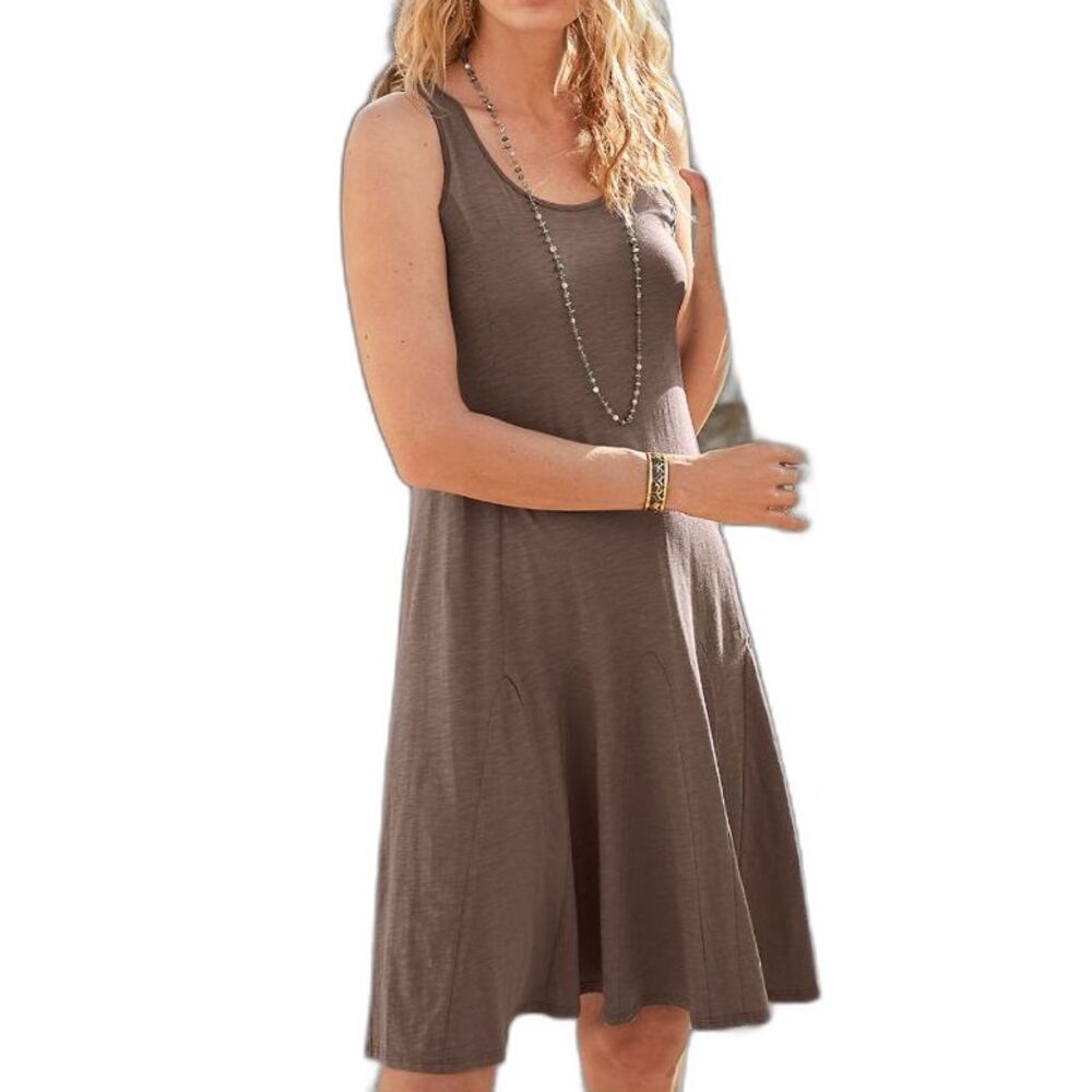 Garnet Hill Taupe Brown Organic Cotton Sleeveless Easy Knit Godet Dress Size XS